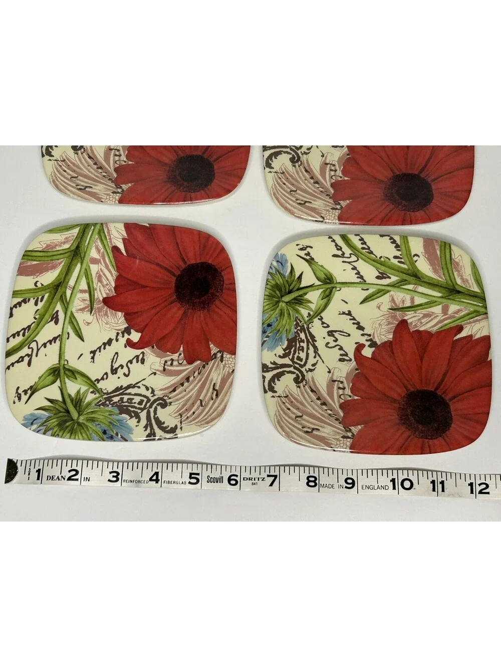 Plates Dessert Melamine HOME Red Gerber Daisy set of 4 5.5